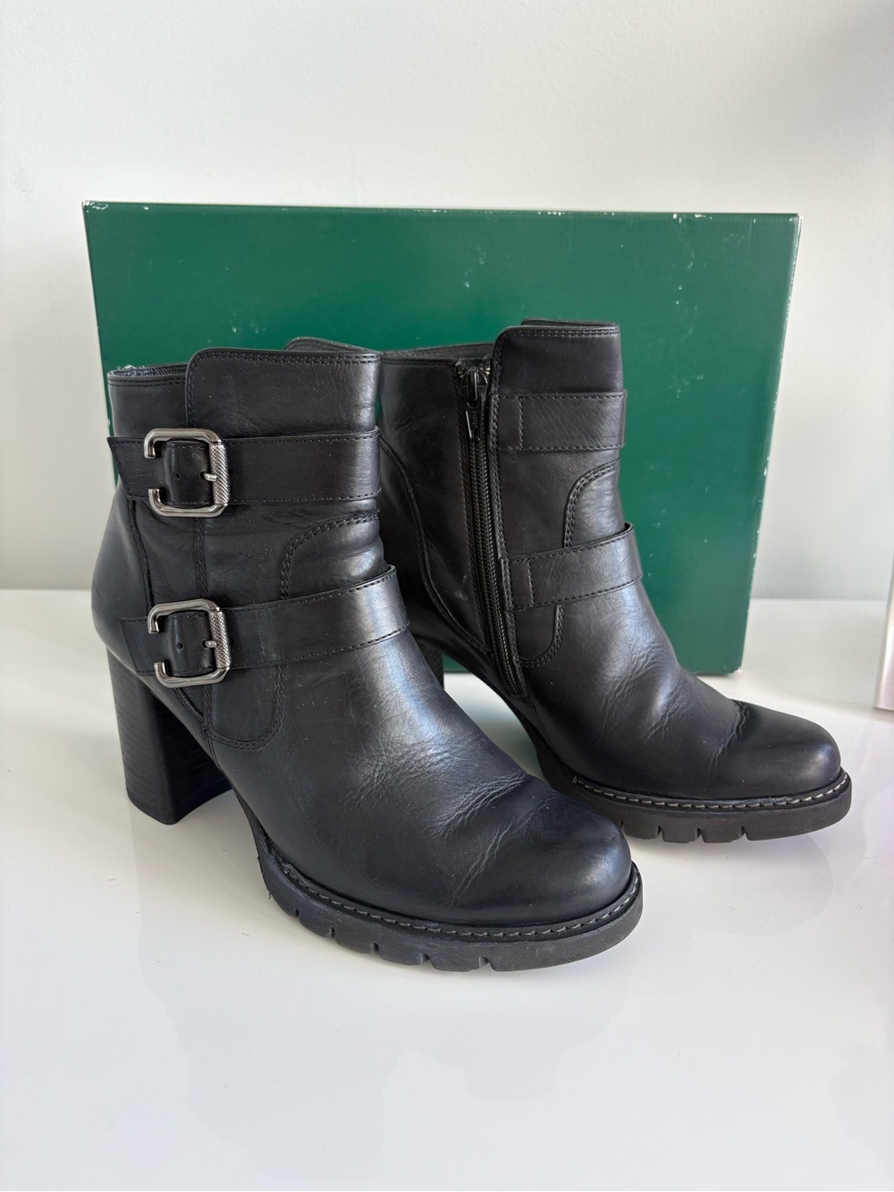 Paul Green moto block-heel ankle bootie sz 6.5